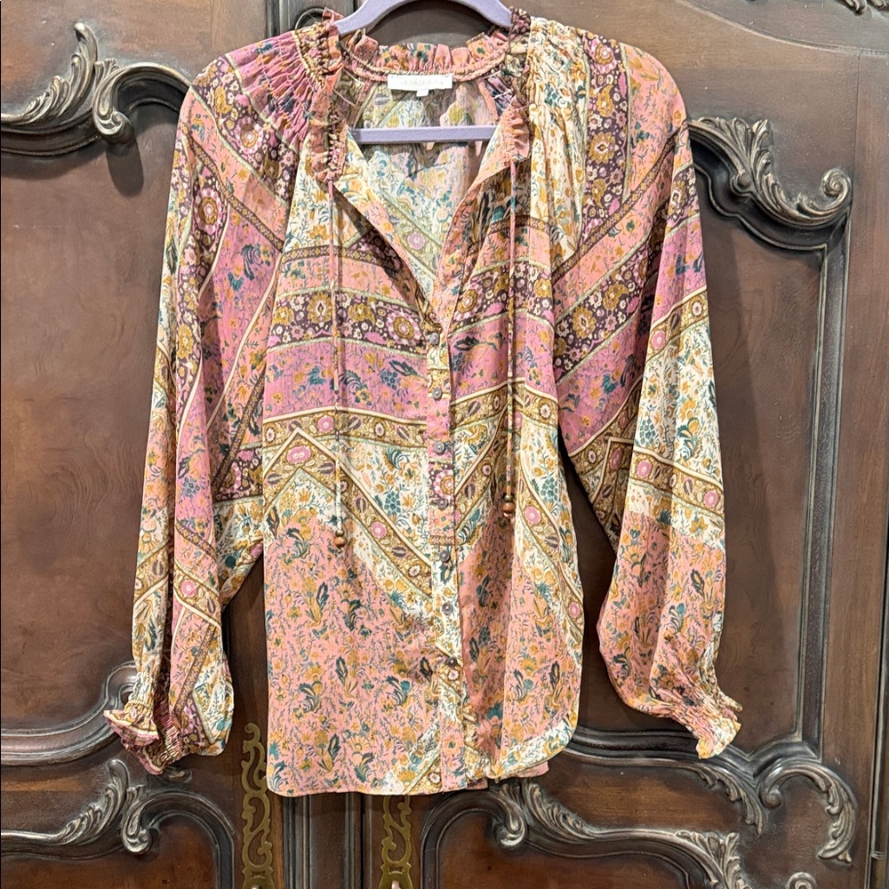 Olivaceous Pink and Cream Boho Blouse